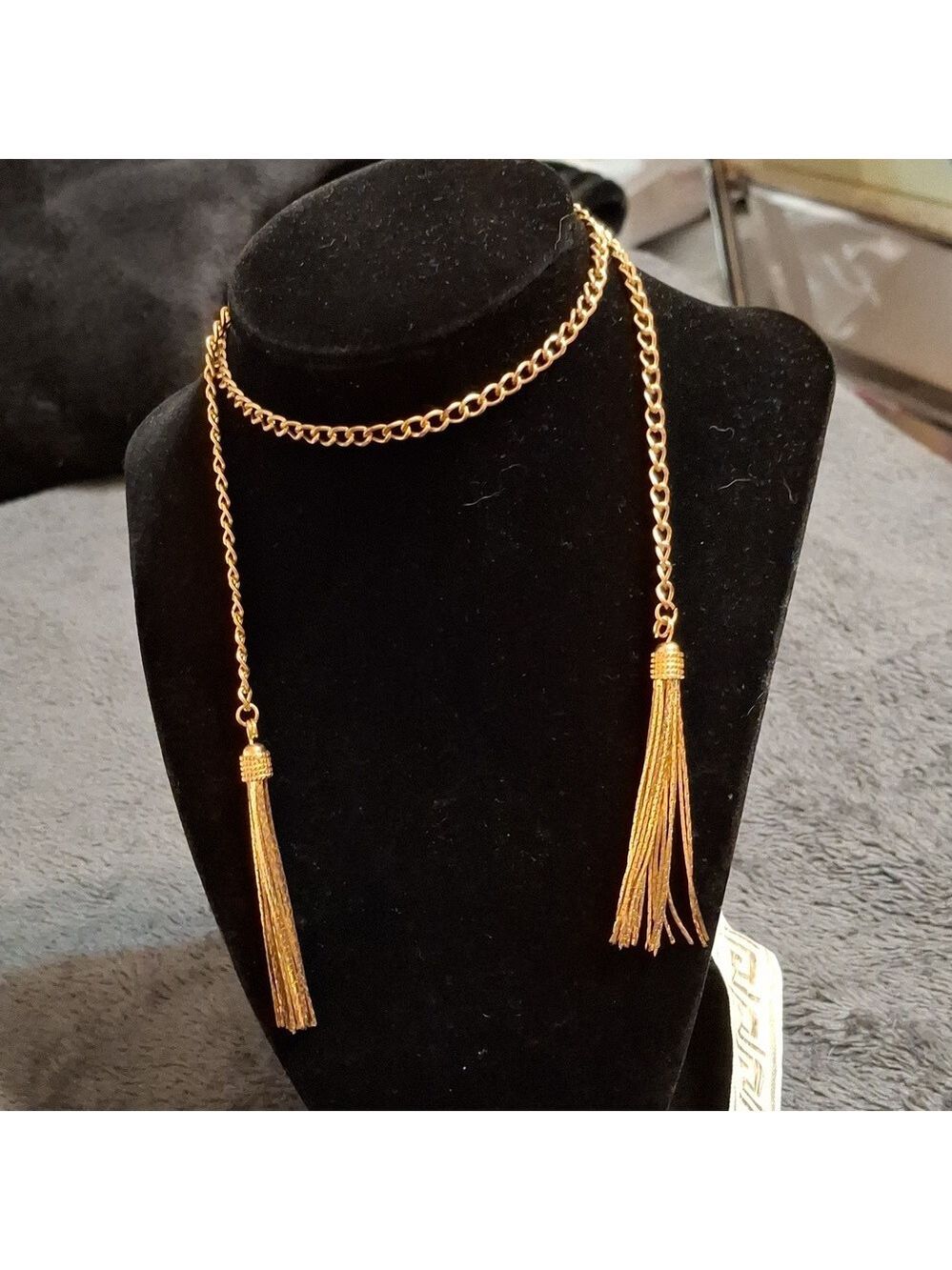 Gold tassel chain choker necklace 22" total length